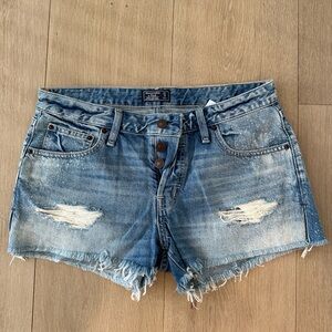 Abercrombie Distressed Light Blue Denim Women's Shorts with slits.